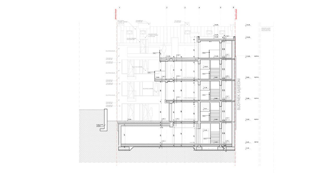 Budynek mieszkalny wielorodzinny w Krakowie. Projekt budowlany. Przekrój